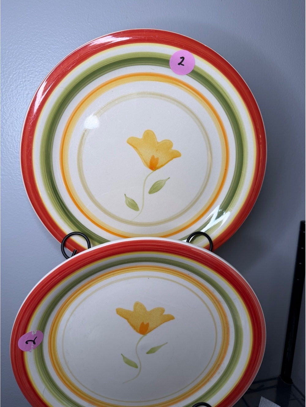 Vintage Sango Stoneware Dinner and Salad Plate Set with Yellow Floral Design